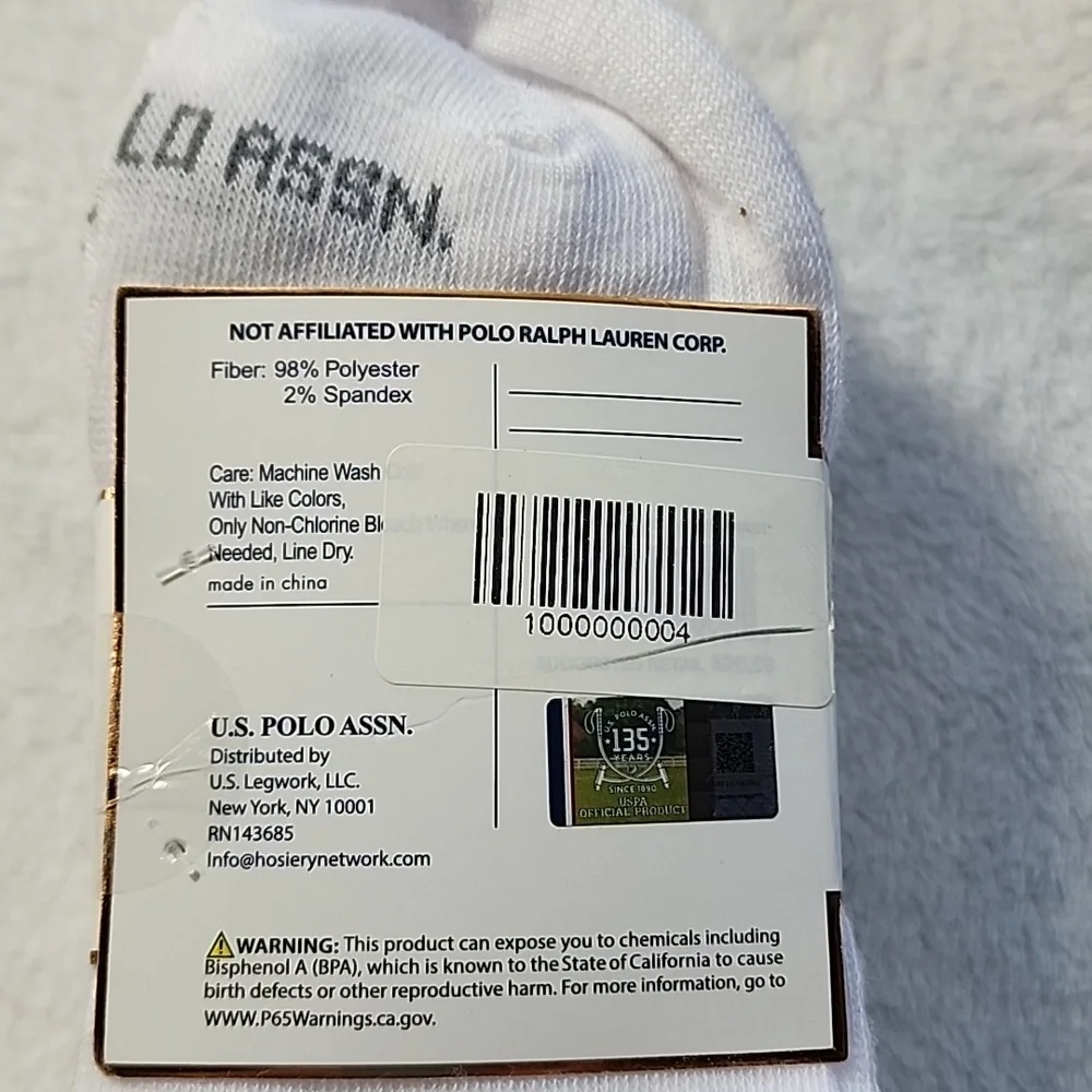 U.S. Polo Assn. Men's White Quarter Crew Socks - 10 Pairs